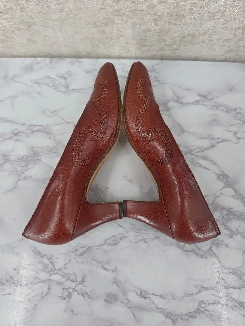 Bottega Veneta Vintage Leather Pumps Heels with Lizard Inset Design